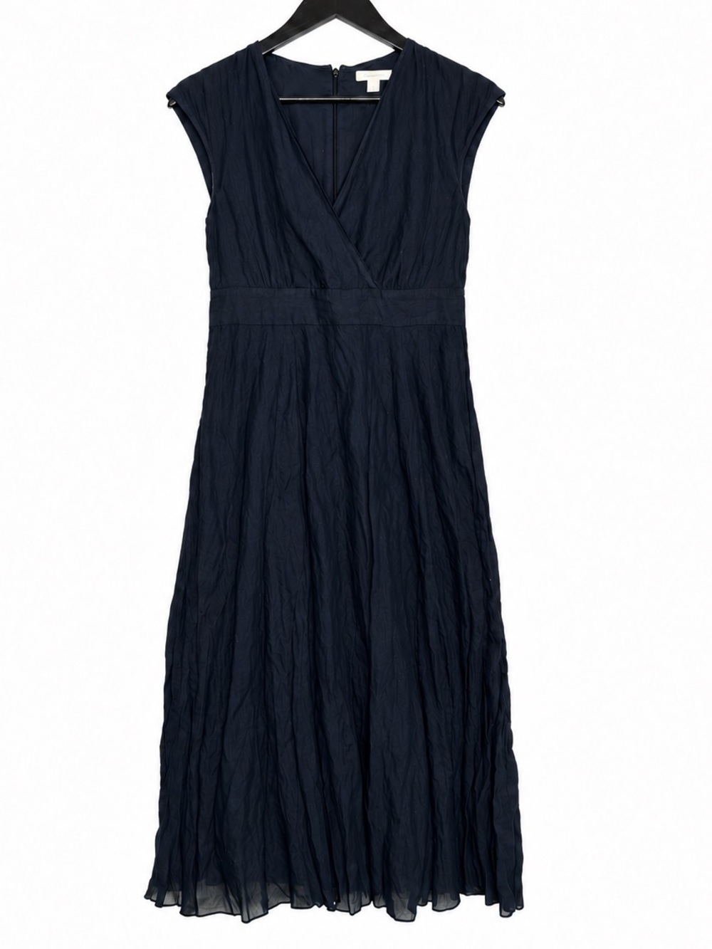 Garnet Hill Women’s Navy Blue Crinkle V Neck Cap Sleeve Maxi Dress Size 2